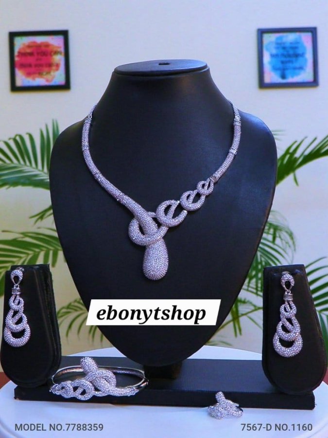 Silver Crystal Knot Necklace Jewelry Set