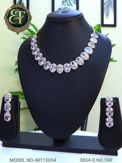 Icy Oval Stone Tennis Necklace & Drop Earrings Set